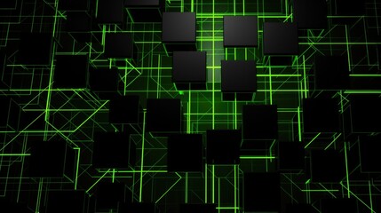 Obraz premium Abstract Digital Blocks in Neon Green Network