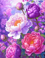 delicate interplay of peonies and lavender, arrayed in a tranquil floral composition.