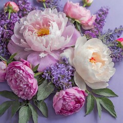 delicate interplay of peonies and lavender, arrayed in a tranquil floral composition.