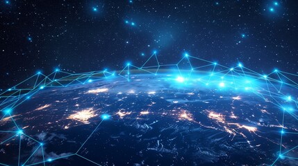 Fototapeta premium Global Connectivity: A 3D vector illustration of a globe with digital network lines connecting