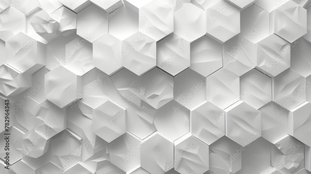 Poster Three-dimensional rendering of white geometric hexagonal abstract background.
