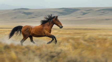 Majestic Mustang Galloping Across Vast Open Fields Embodying the Essence of Freedom and Unbridled Spirit