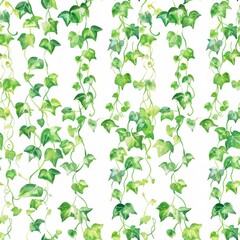 Fresh Green Ivy Leaves Pattern on White Background