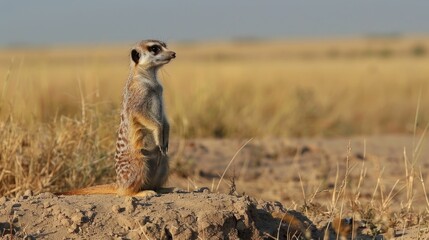 Meerkat Lookout On Alert Guarding Underground Desert Community