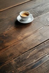A cup of coffee on a rustic wooden table, suitable for cafe or restaurant promotions