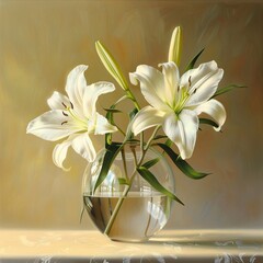 lilies in vase on background of  wall