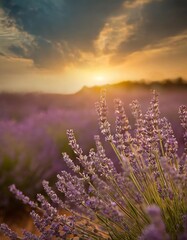 breathtaking beauty of lavender fields bathed in the warm glow of a setting sun