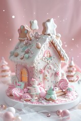 A festive gingerbread house on a plate, perfect for holiday designs