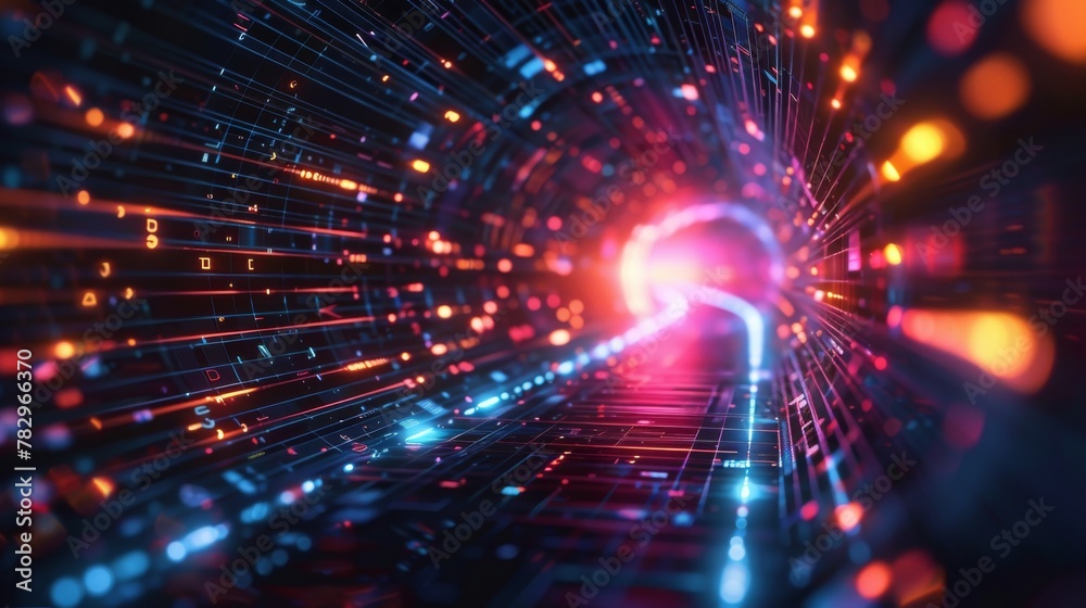 Poster Abstract light and line background on futuristic technology background. 3D render.