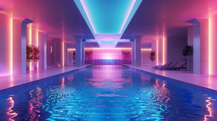 Glowing Neon Swimming: A 3D vector illustration of a futuristic swimming pool - obrazy, fototapety, plakaty
