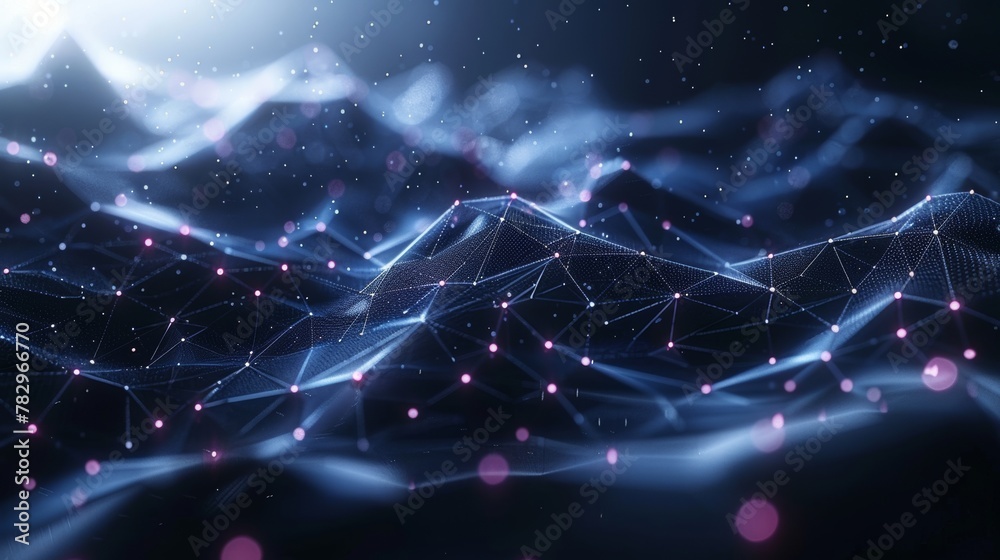 Poster Abstract polygonal space low poly dark background with connecting dots and lines. Science. Futuristic polygonal background. Triangular. Wallpaper.