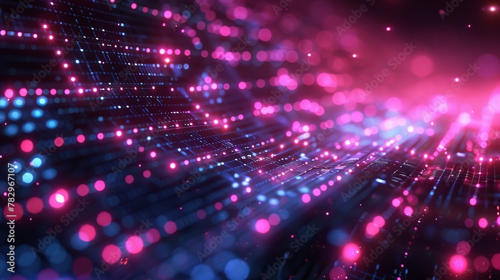 Fototapete The abstract geometric background depicts a futuristic technology style. It features neon signs and a HUD element. It is elegant and represents big data in a unique way.
