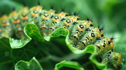 Curious Caterpillar Munching on Lush Greenery Natural Transformation in Progress