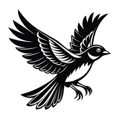 A silhouette flying bird black and white logo vector clip art
