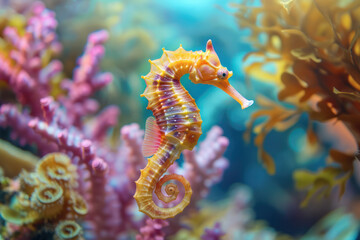 Image for 3d nderwater world. Seahorse. corals.