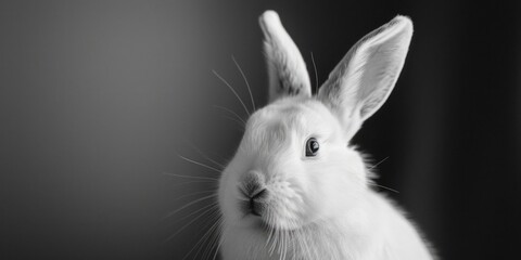 Close up photo of a rabbit in black and white, suitable for various projects