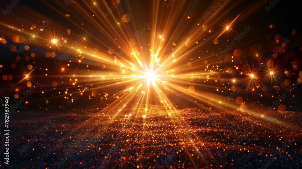 Poster modern illustration of lens flare light effect. isolated sun rays with beams on transparent backgrou