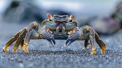 Scuttling Crab Navigating the Coastal Sand with Quick Movements in the Marine Environment - obrazy, fototapety, plakaty