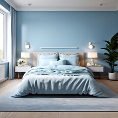 Light Blue-Tone Bedroom Interior. generative ai