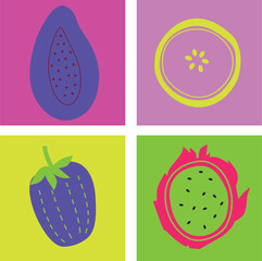 Fruits and vegetables abstract vector. Simple illustration vegetables, berries and fruits for social media, advertising, logo or menu.