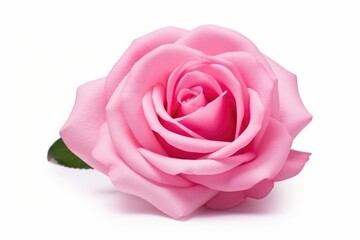 A single elegant pink rose with a soft focus isolated on a white background. Single Pink Rose Isolated on White Background