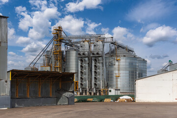 silos on agro-industrial complex with seed cleaning and drying line for grain storage - 782969159