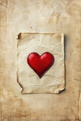 A piece of paper with a red heart symbol. Suitable for various romantic themes
