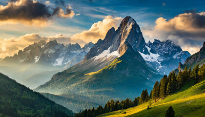 Big mountains against blue sky with clouds. Beautiful natural landscape. - Powered by Adobe