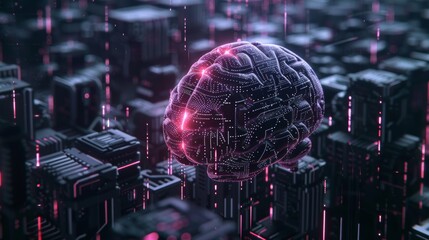 A binary brain with a sci-fi theme, representing the advancement of technology