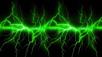Vivid Green Lightning Bolts on Black Background in High Definition