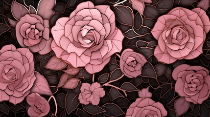 Elegant Coral Roses with Dark Leaves Background Wallpaper Concept
