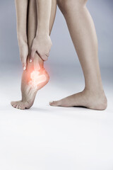 Ankle, pain and emergency injury in foot with inflammation from arthritis or osteoporosis in...