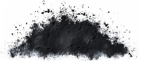 Close-up image of a concentrated heap of black powder set against a plain white backdrop