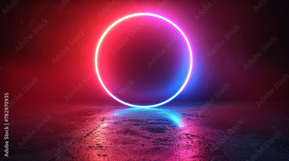 Leinwandbilder A vibrant neon circle with a glow. A modern round frame with empty space for text. A vivid neon loop with a glow. Illustration for advertising, banners, cards, etc.