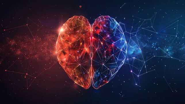 Future concept of a polygon heart and brain