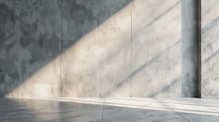 Concrete background with a window letting in natural light. Wide, blank concrete wall and floor.