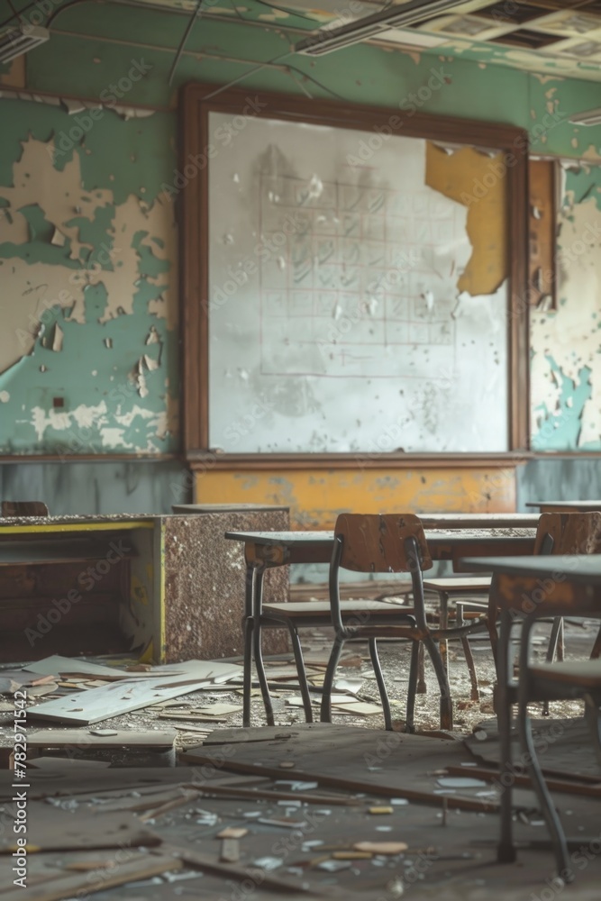 Poster A classroom setting with rows of chairs and a chalkboard. Suitable for educational concepts
