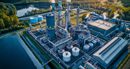 Biofuel plant with nature fields in the background, sustainable, eco-friendly biofuel, agricultural aspects of bioenergy production. Renewable biomass energy. Generative ai