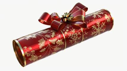 A festive red and gold wrapped gift with a bow. Perfect for holiday and celebration concepts