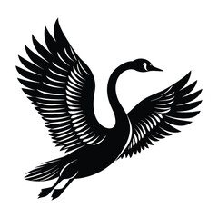 A silhouette flying bird swan black and white logo vector clip art