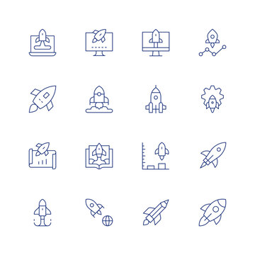 Start up line icon set on transparent background with editable stroke. Containing launch, content, startup, career, rocket.