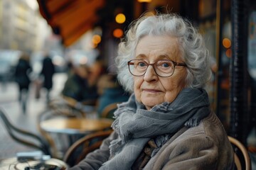 Obraz premium A woman sitting at a table with a plate of food, suitable for food blogs or restaurant menus