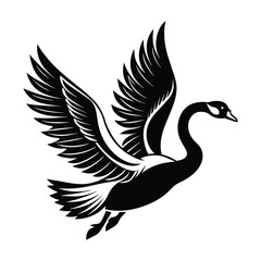A silhouette flying bird swan black and white logo vector clip art