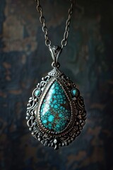 Elegant silver necklace with a stunning turquoise stone, perfect for jewelry or fashion designs