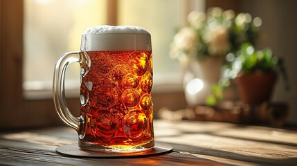 Kvass in a traditional mug, capturing the effervescence and rich color. AI generate illustration - obrazy, fototapety, plakaty