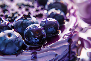 Vivid close-up of blueberries with vibrant purple hues. Fresh fruit sweet dessert