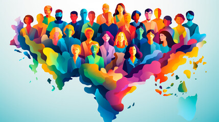 Diverse multiracial and multicultural group of people. Different ages and nationalities adult stay together. Tolerance community, ethnic company. Diversity concept. Flat vector cartoon illustration
 - obrazy, fototapety, plakaty