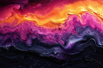 Fluid art in an abstract pattern features orange, pink, and purple, blending as though it's a...