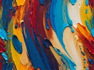 Thick colorful acrylic oil paint stroke on wall. Closeup of abstract rough colorful multicolored...