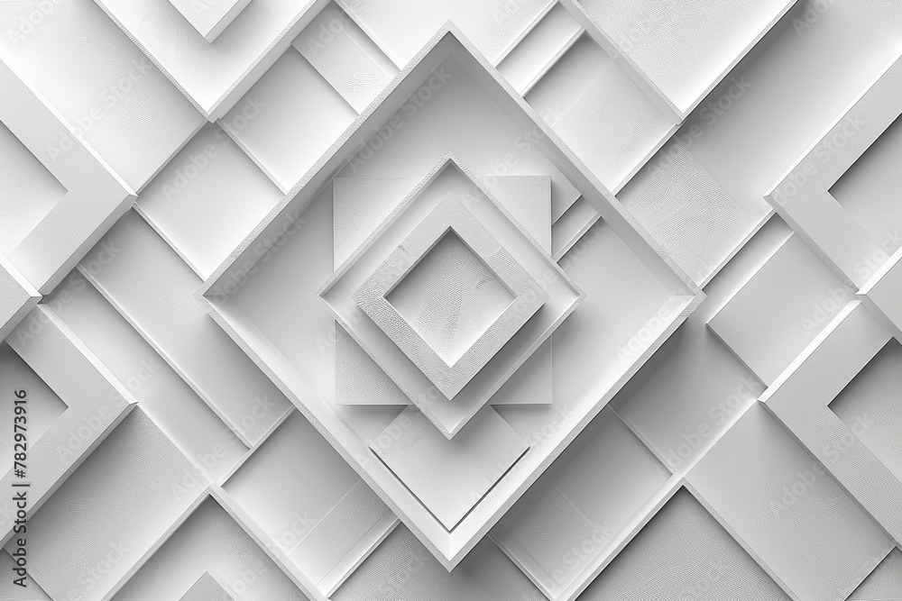 Poster a visually captivating 3d render of geometric white shapes creating a pattern of depth and complexit